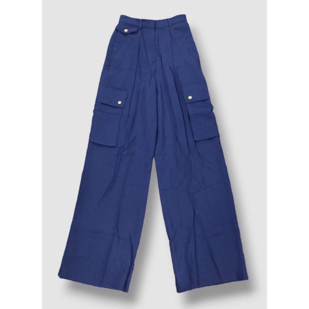 Ramy Brook Womens Blue Emil Wide-Leg Relaxed Cargo Pants Luxury $395 NWT Size 2